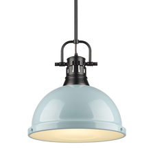  3604-L BLK-SF - Duncan 1 Light Pendant with Rod in Matte Black with a Seafoam Shade